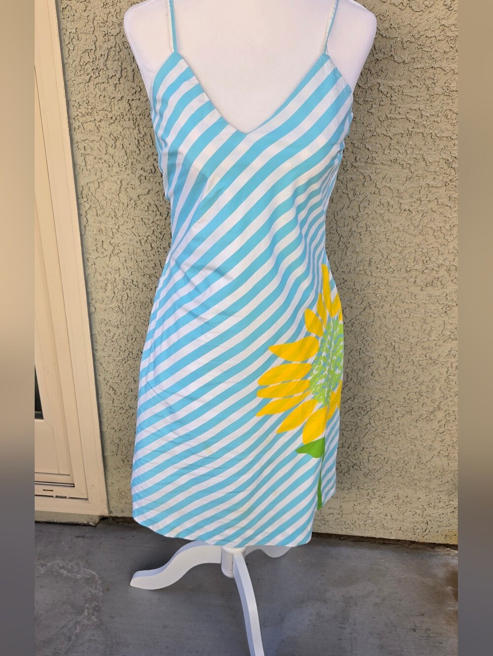 Lilly Pulitzer Blue & White Striped Slip Dress with Yellow Sunflower